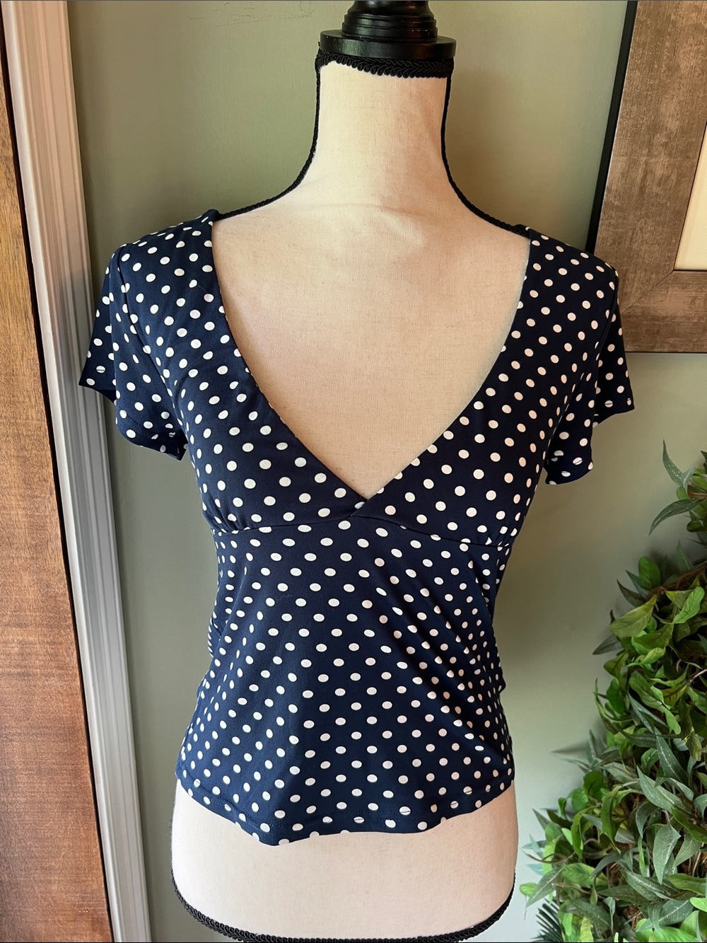 Polka Dot Navy V-Neck Short Sleeve Tee